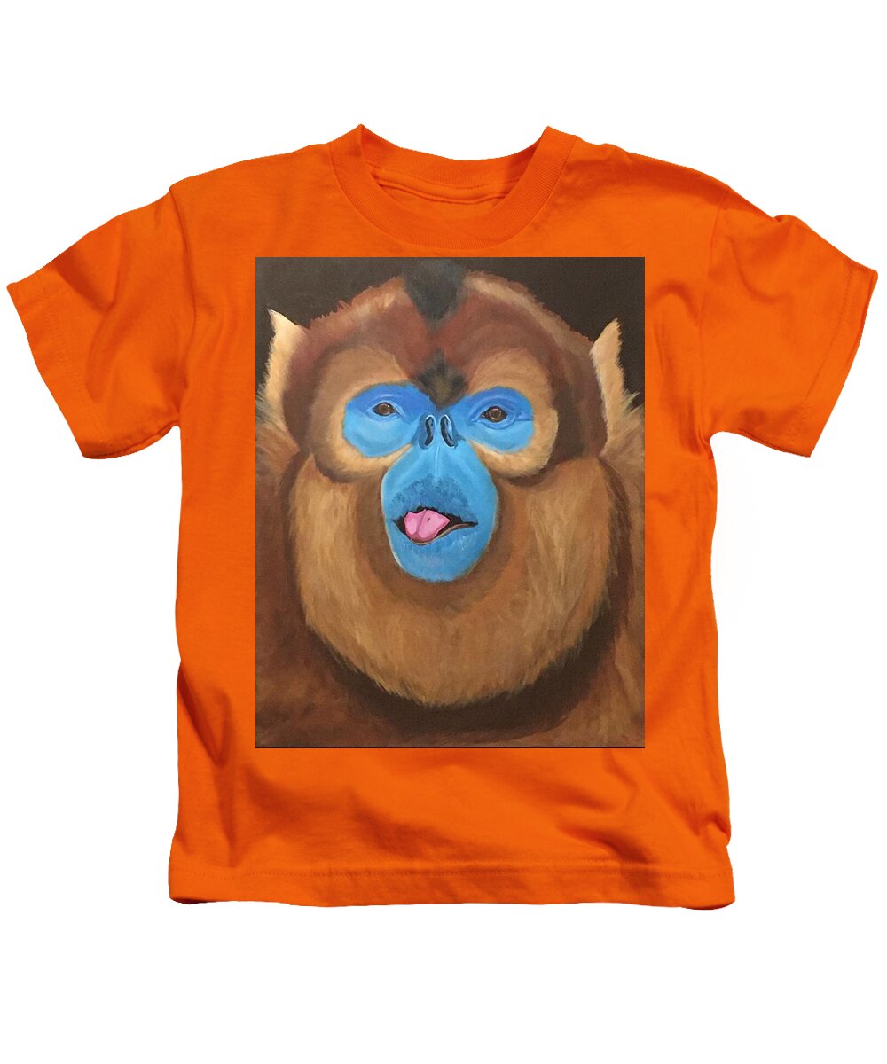  Kids T-Shirt featuring the painting Snub Nose Monkey-Back at You by Bill Manson