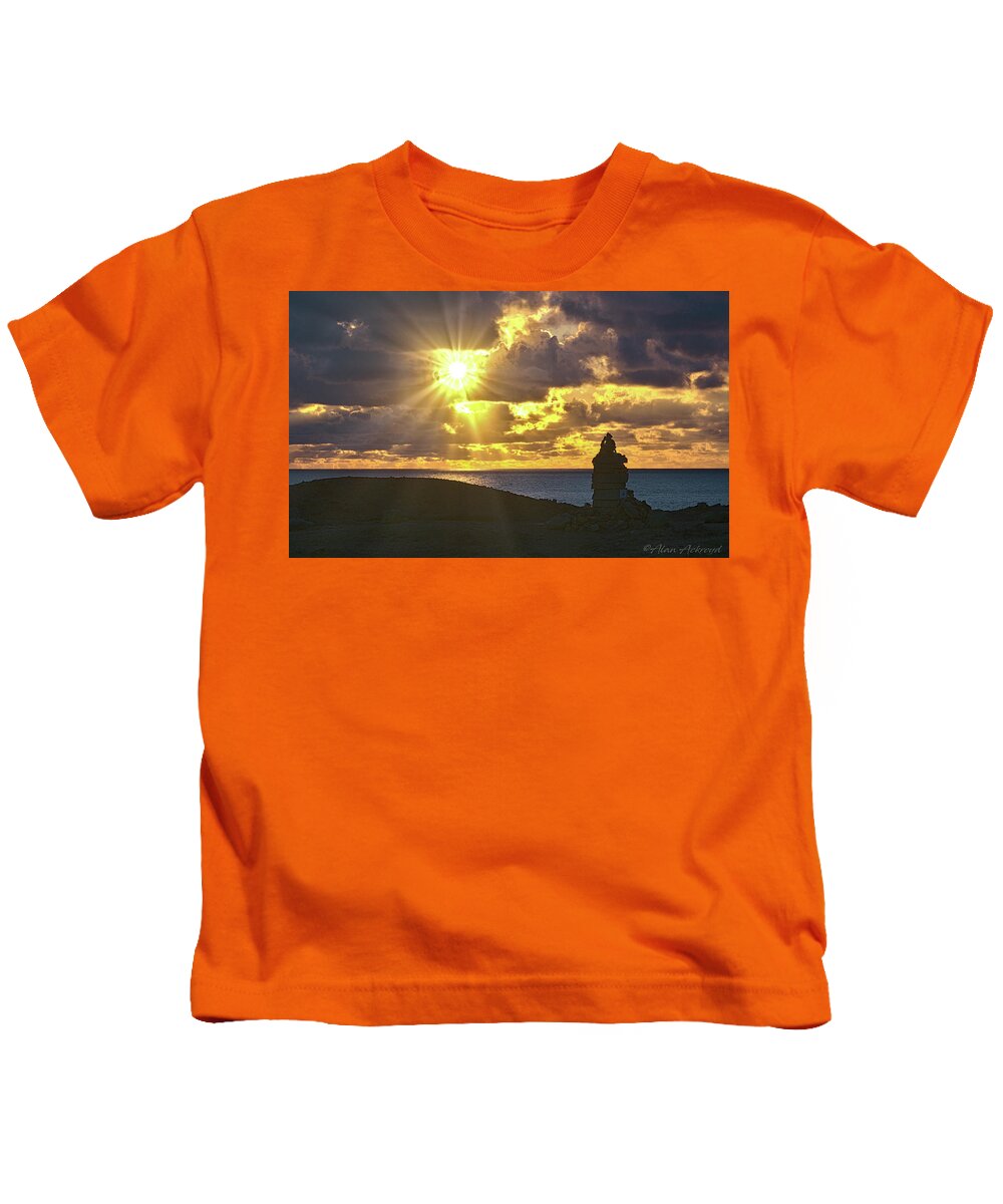 Sunset Kids T-Shirt featuring the photograph Sunburst at Portland Bill by Alan Ackroyd
