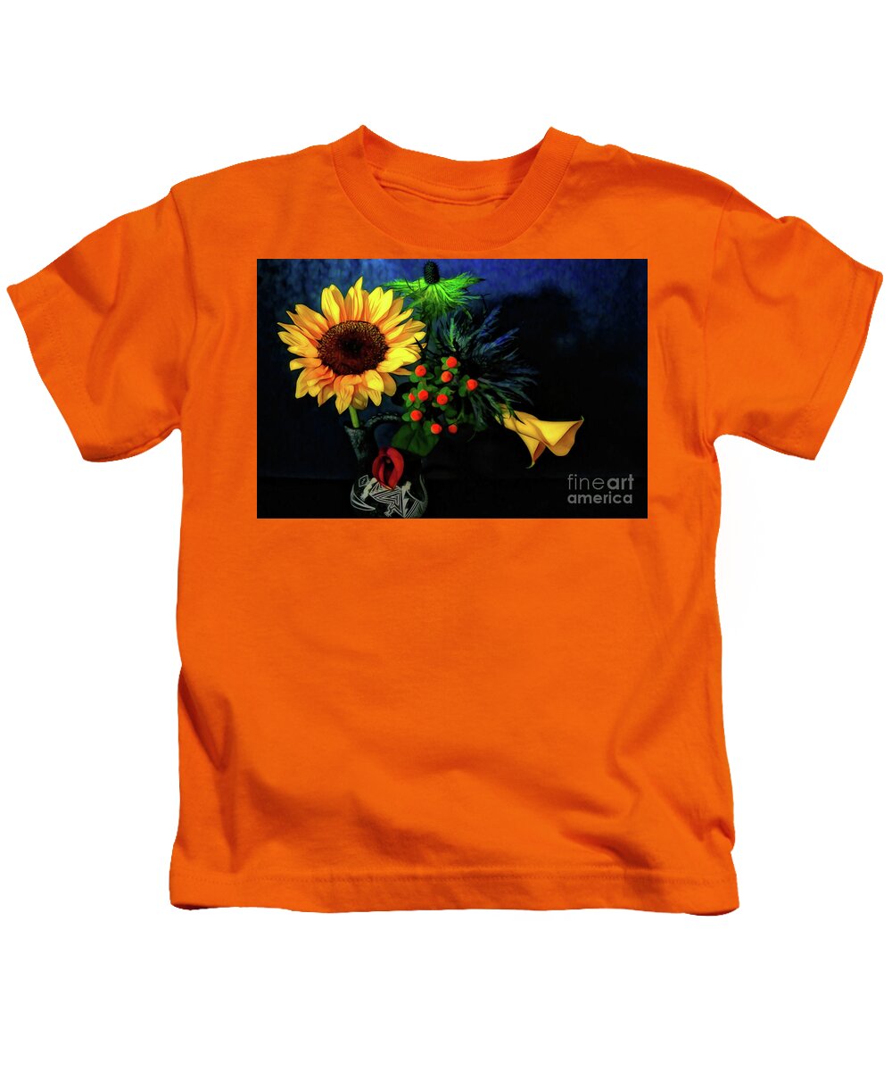 Sunflower Kids T-Shirt featuring the photograph Sunflower and Calla Lilies by Diana Mary Sharpton