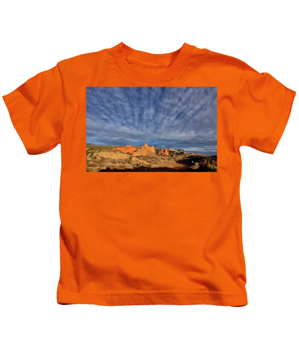Sunrise Kids T-Shirt featuring the photograph Sunrise, Garden of the Gods by Bob Falcone