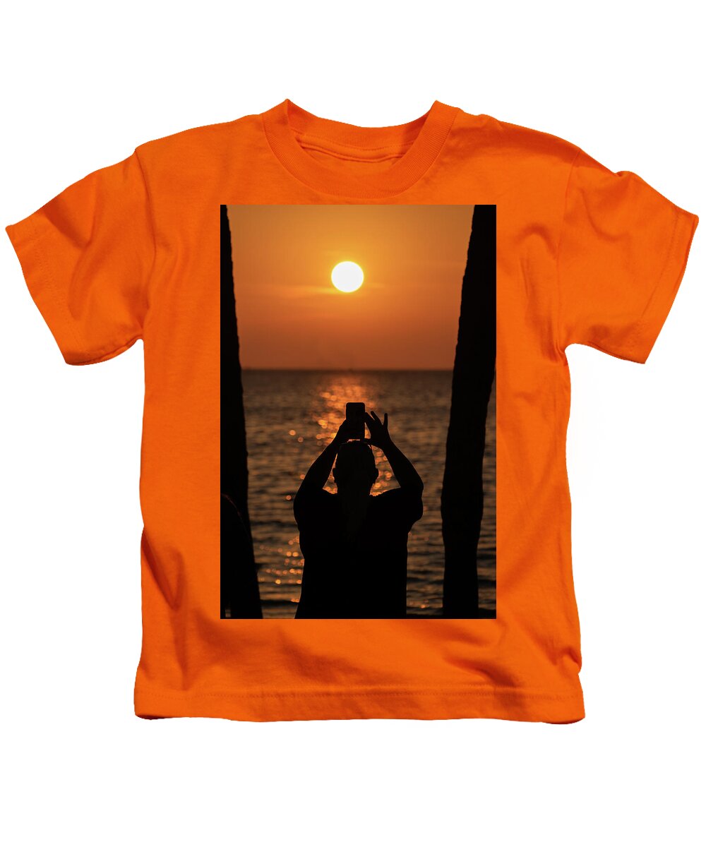 Florida Kids T-Shirt featuring the photograph Orange Sunrise over water by Marian Tagliarino
