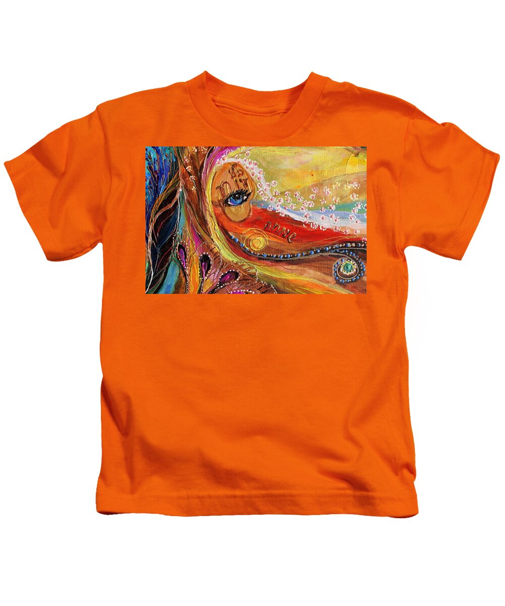 Angel Kids T-Shirt featuring the painting The Angel Wings #14. Spirit of Jerusalem. Fragment 5 by Elena Kotliarker