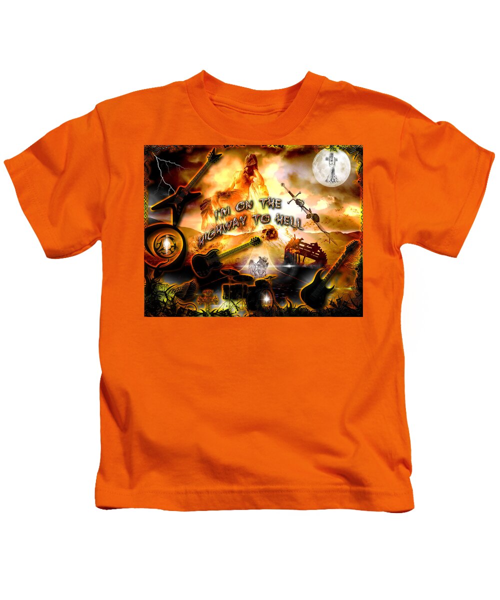 Classic Rock Kids T-Shirt featuring the digital art The Highway To Hell by Michael Damiani