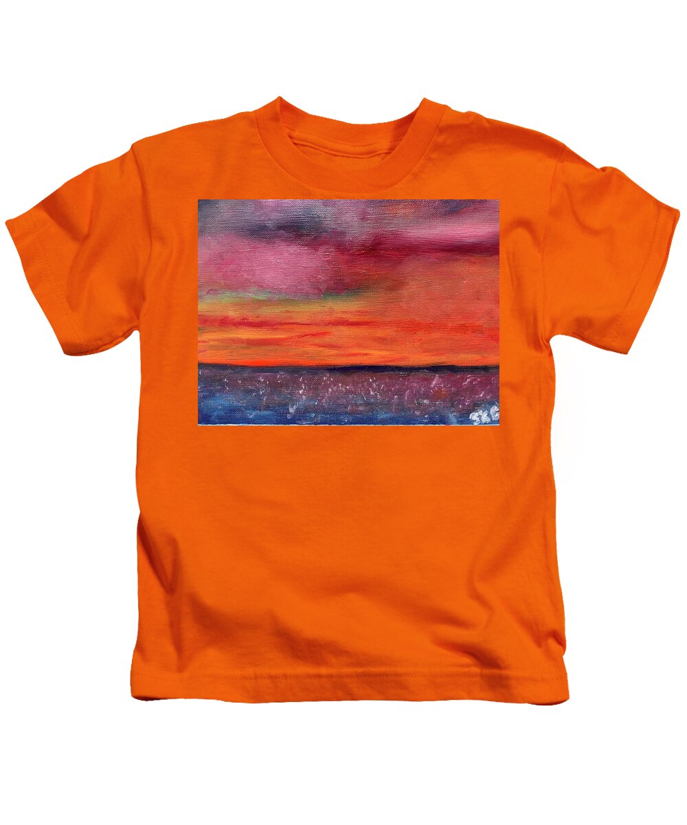 Pink Kids T-Shirt featuring the painting The Pink Sky by Susan Grunin