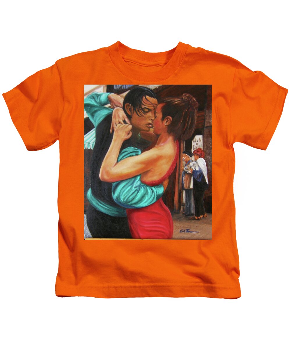 Tango Dancers Kids T-Shirt featuring the painting Together Forever by Victor Thomason