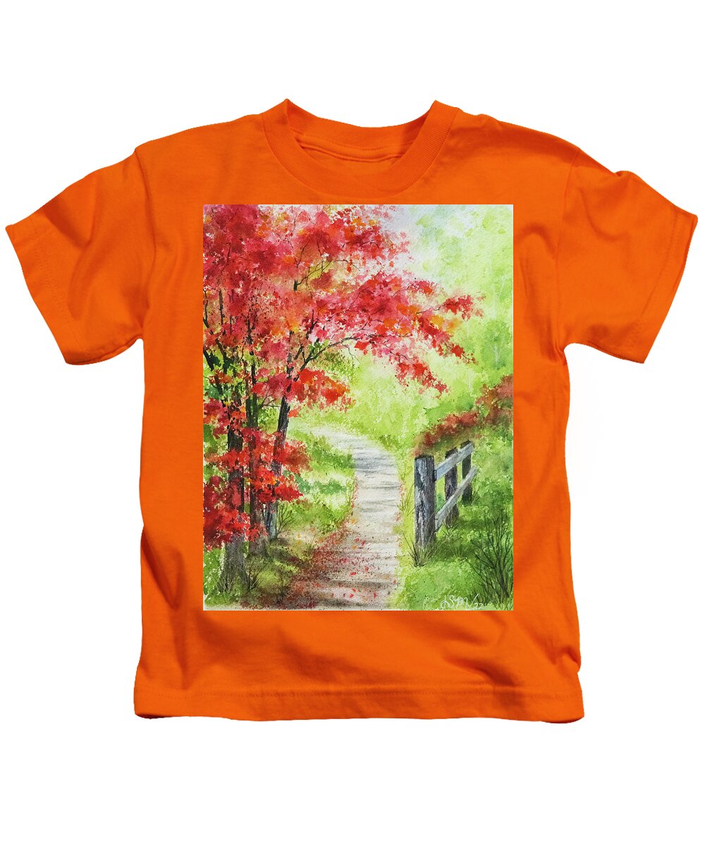 Nature Kids T-Shirt featuring the painting Walk This Way by Linda Shannon Morgan
