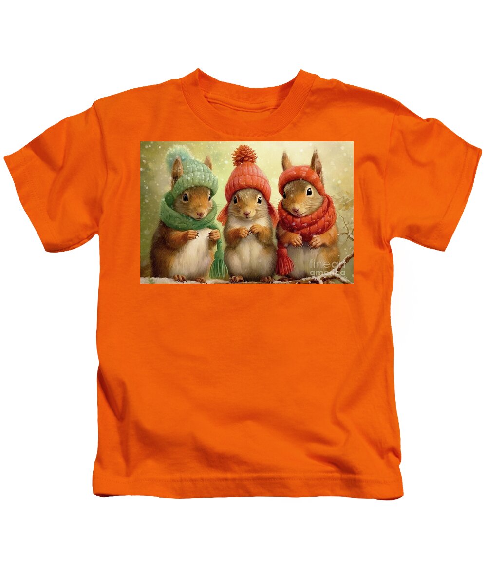 #faaadwordsbest Kids T-Shirt featuring the painting We Three Squirrels by Tina LeCour