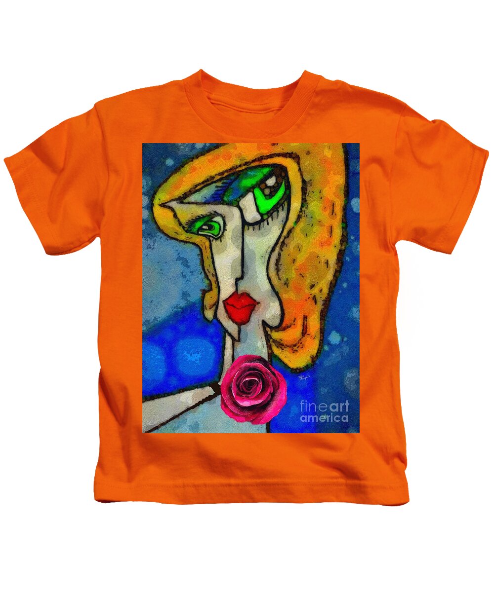 Woman Kids T-Shirt featuring the digital art Woman with Rose by Diana Rajala