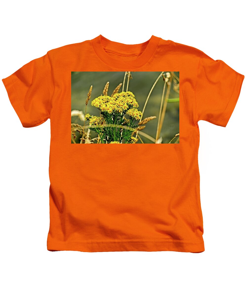 America Kids T-Shirt featuring the photograph Yellow Flowers, Brown Stalks by David Desautel