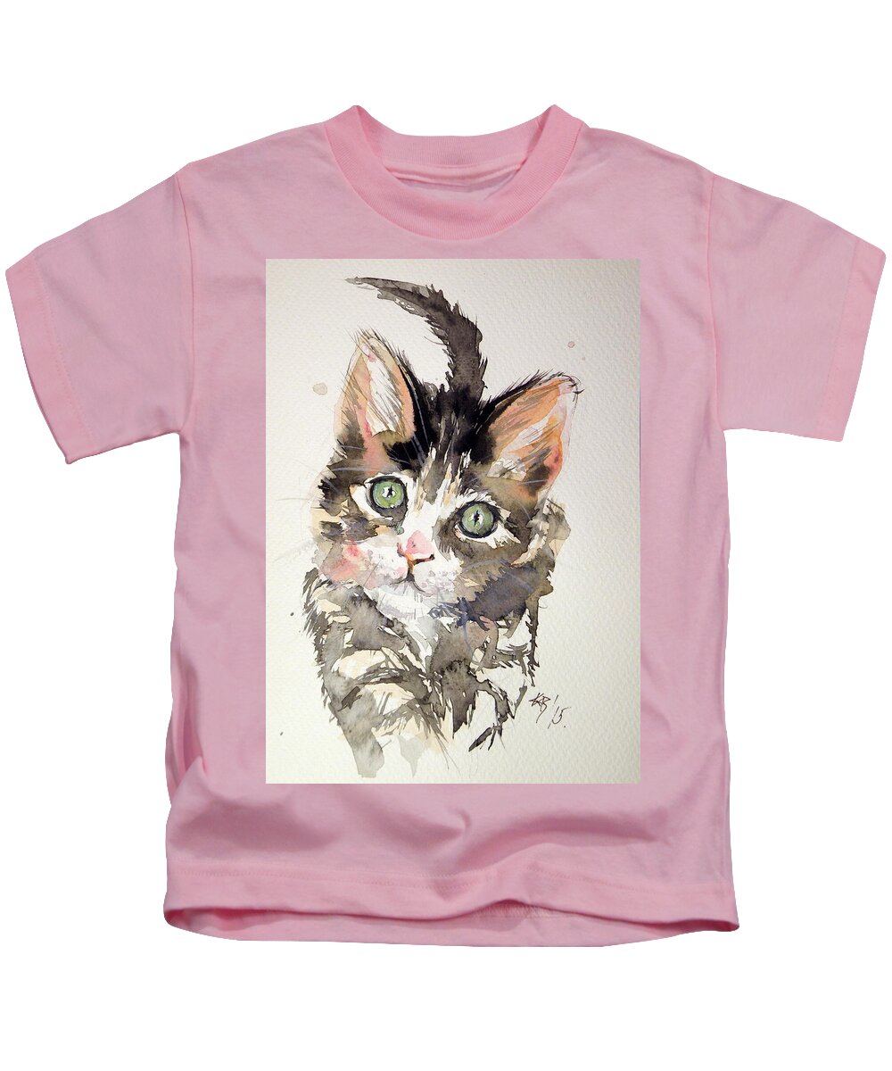 Cat Kids T-Shirt featuring the painting Little cat #4 by Kovacs Anna Brigitta
