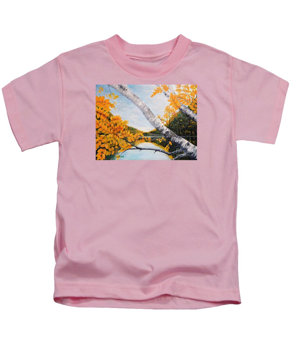 Fall Kids T-Shirt featuring the painting Adirondacks New York by Holly Carmichael