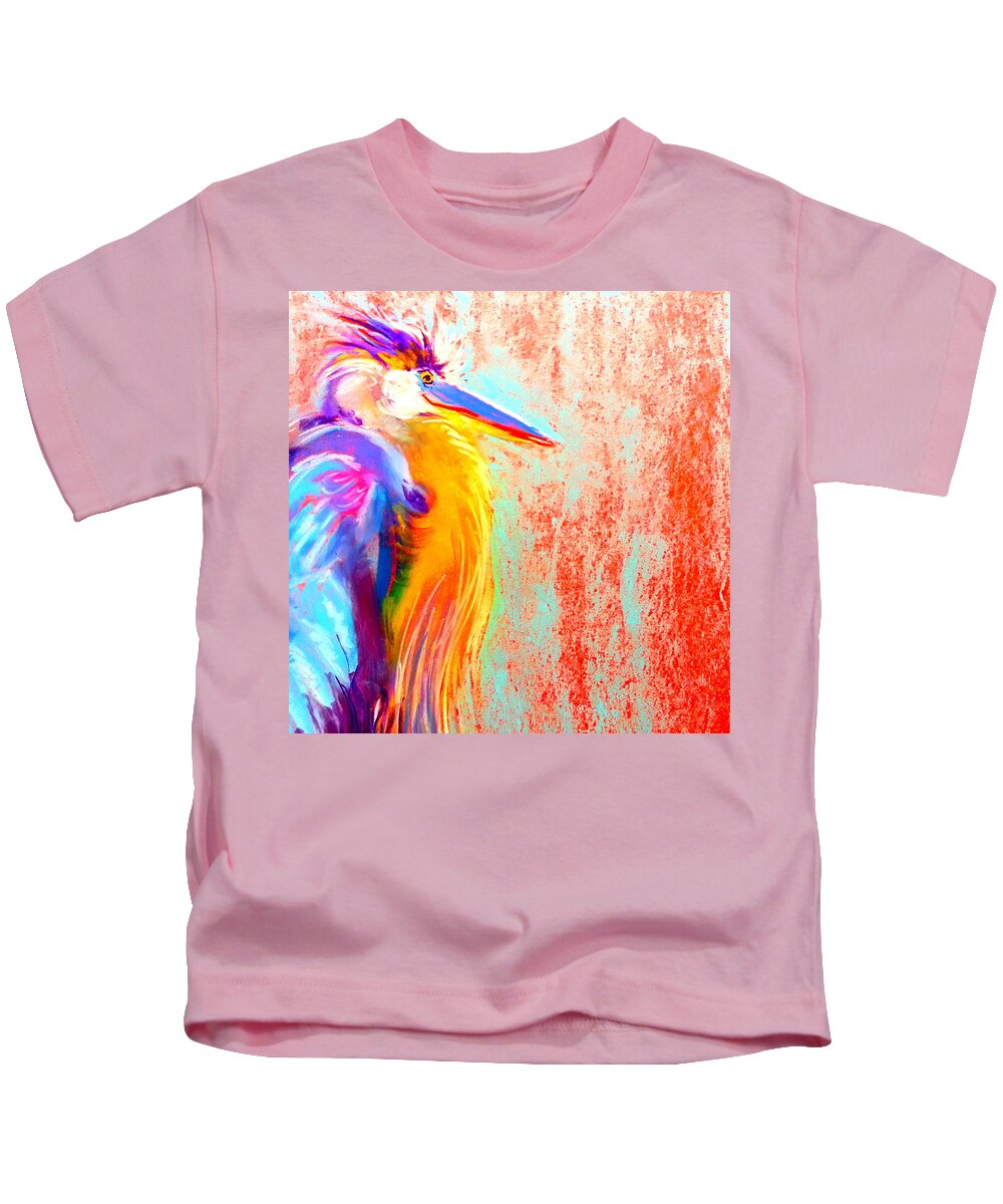 Gbh Kids T-Shirt featuring the painting Funky Blue Heron Bird by Sue Jacobi