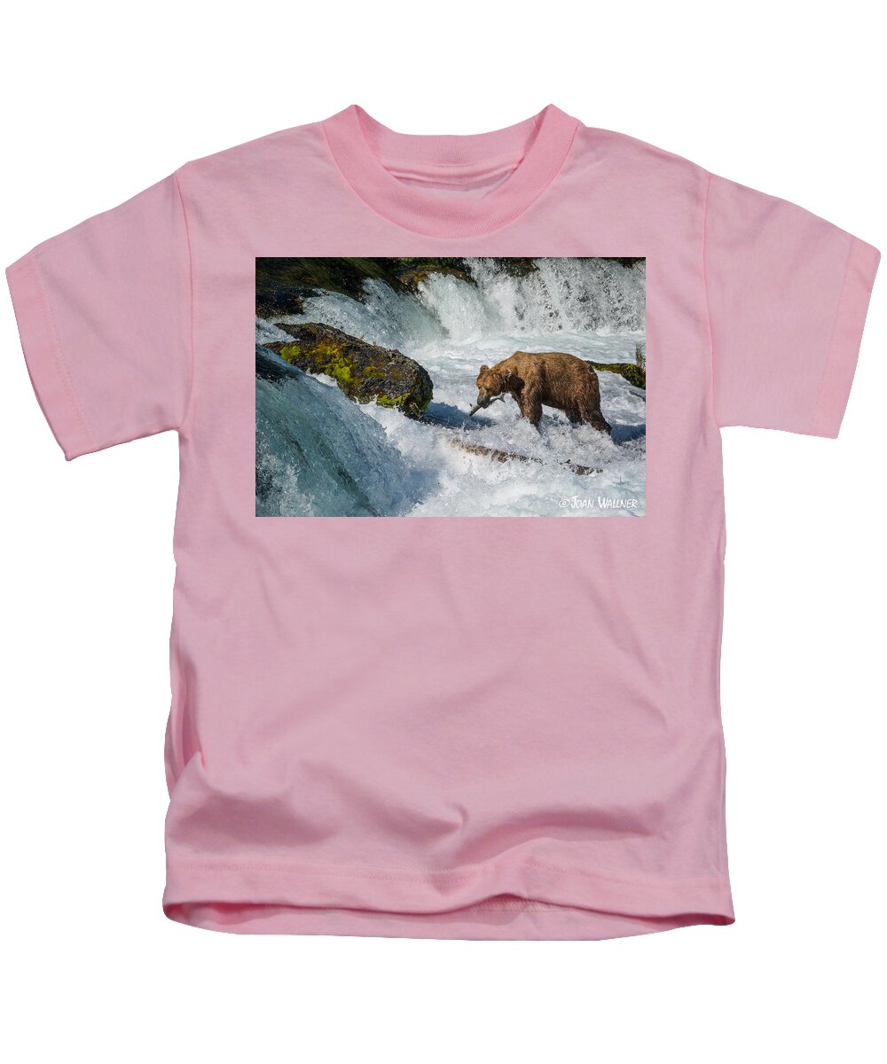 Alaska Kids T-Shirt featuring the photograph Brooks Falls Grizzly by Joan Wallner