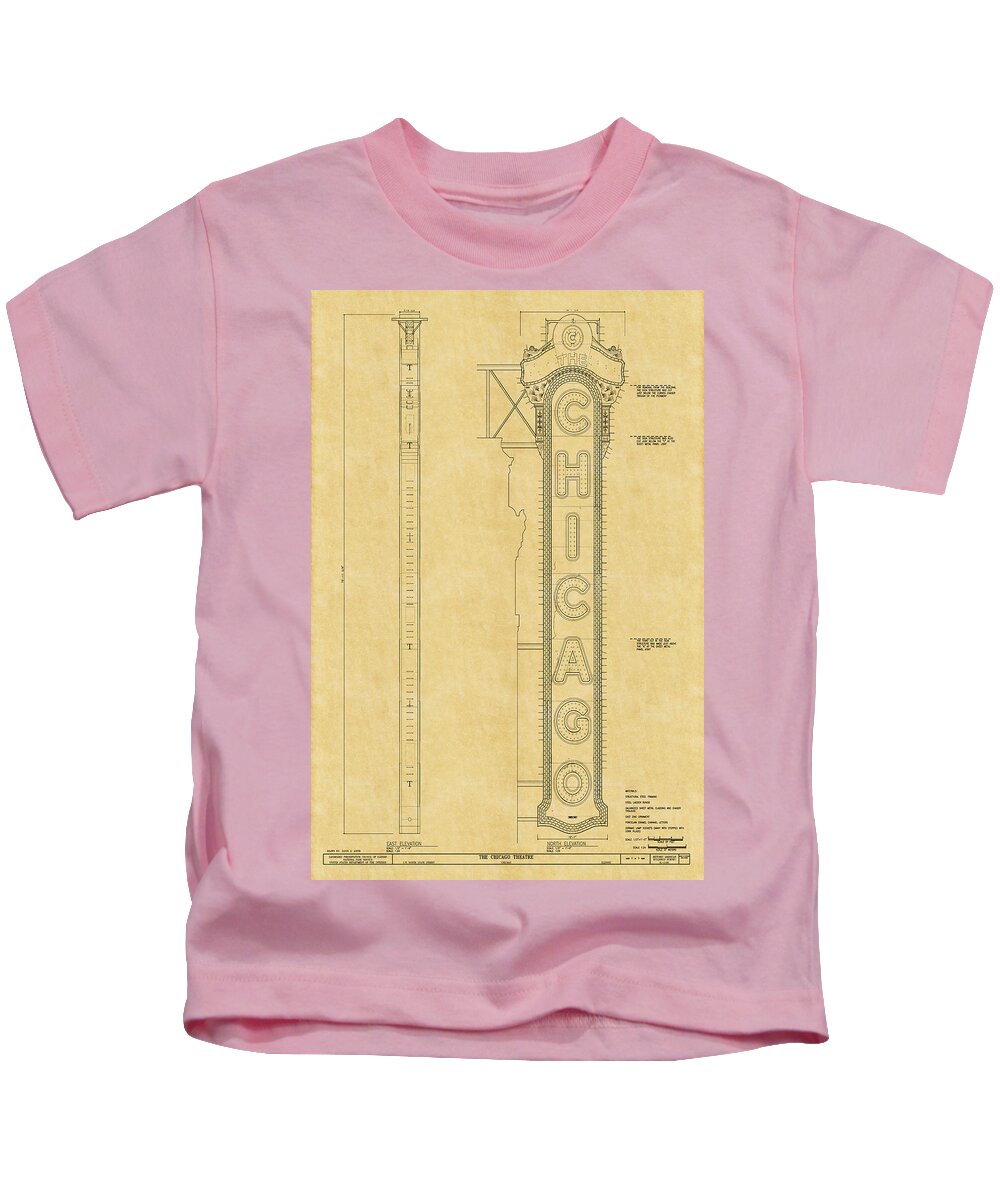 Chicago Theatre Kids T-Shirt featuring the photograph Chicago Theatre Blueprint by Andrew Fare