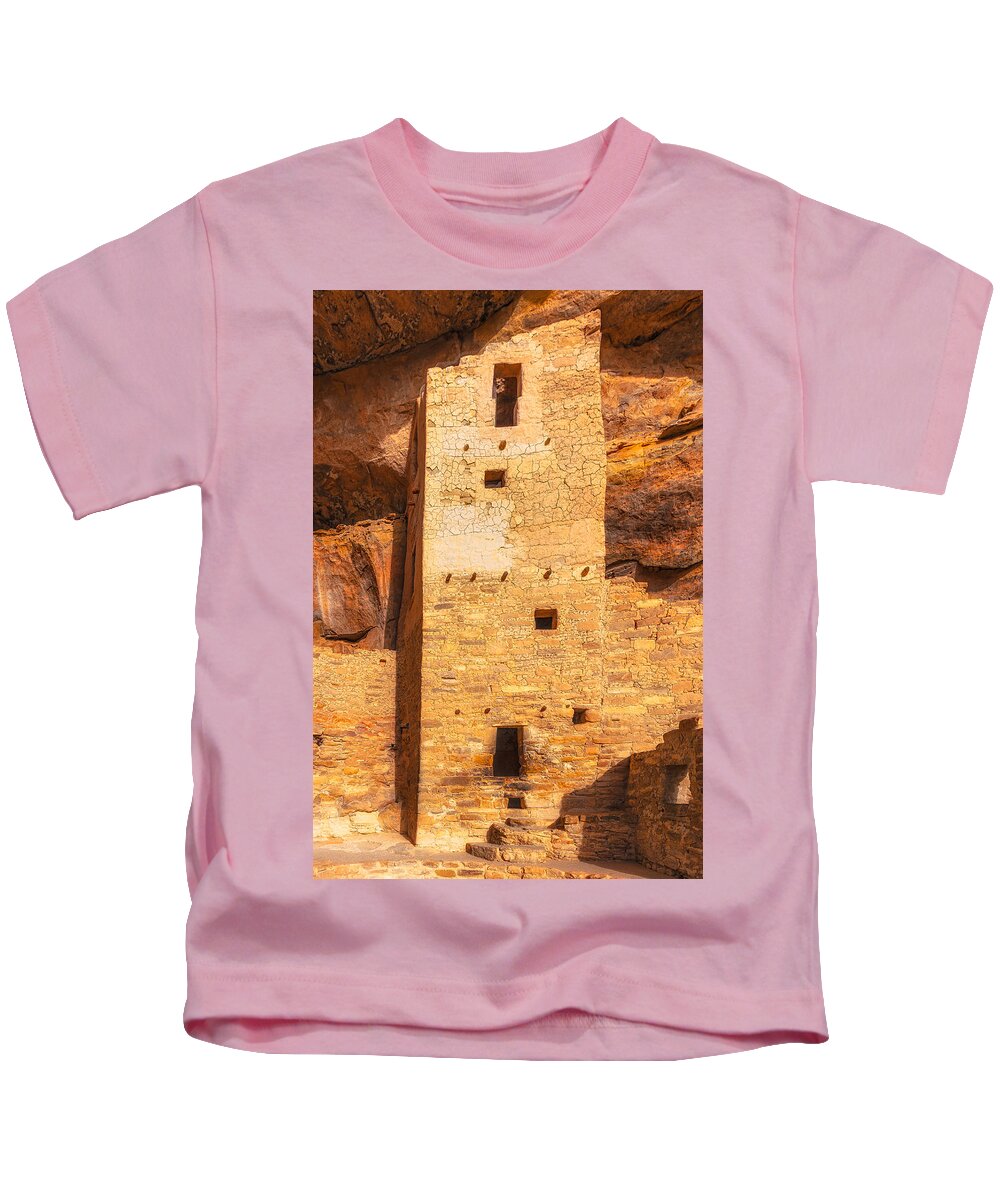 Cliff Palace Kids T-Shirt featuring the photograph Cliff Palace Tower by Greg Nyquist