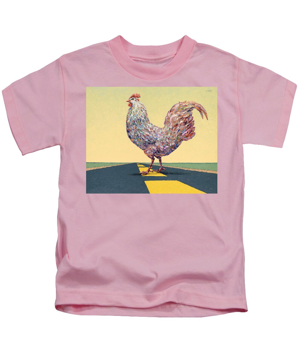 Chicken Kids T-Shirt featuring the painting Crossing Chicken by James W Johnson