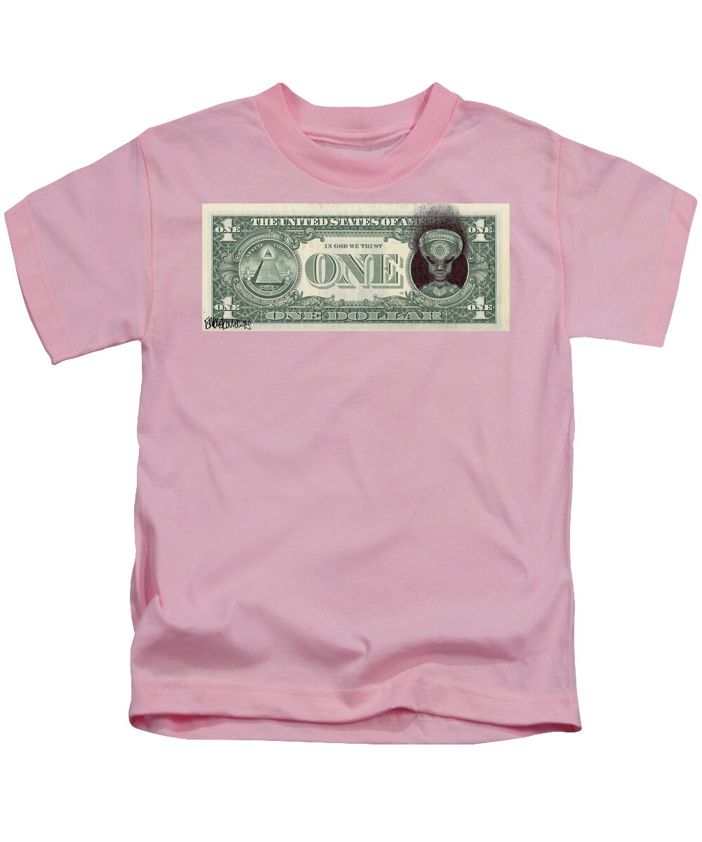 Extractionism Kids T-Shirt featuring the drawing Dollar Bill Alien by Ismael Cavazos