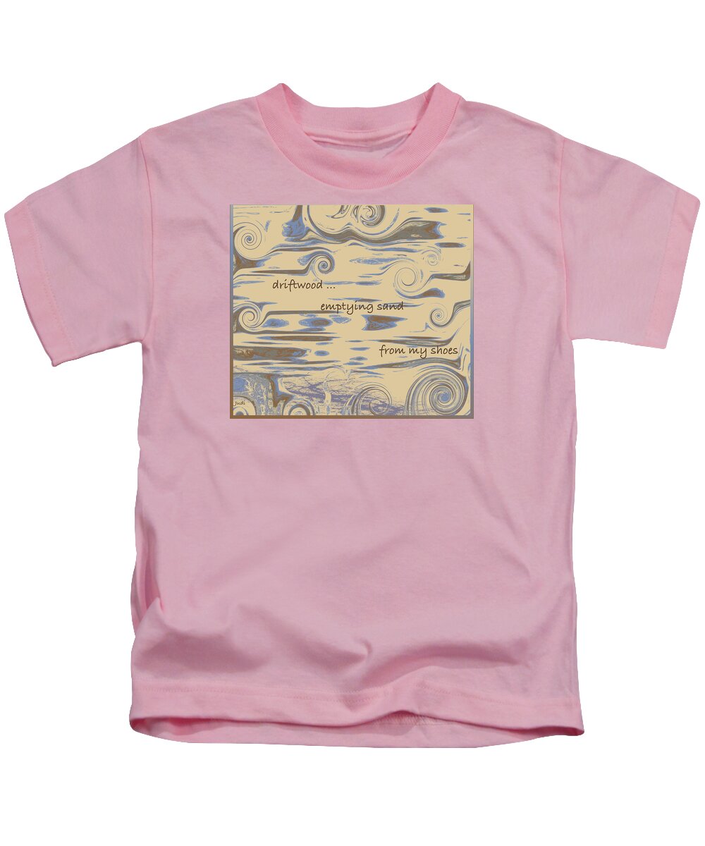 Waves Kids T-Shirt featuring the digital art Driftwood Haiga by Judi Suni Hall