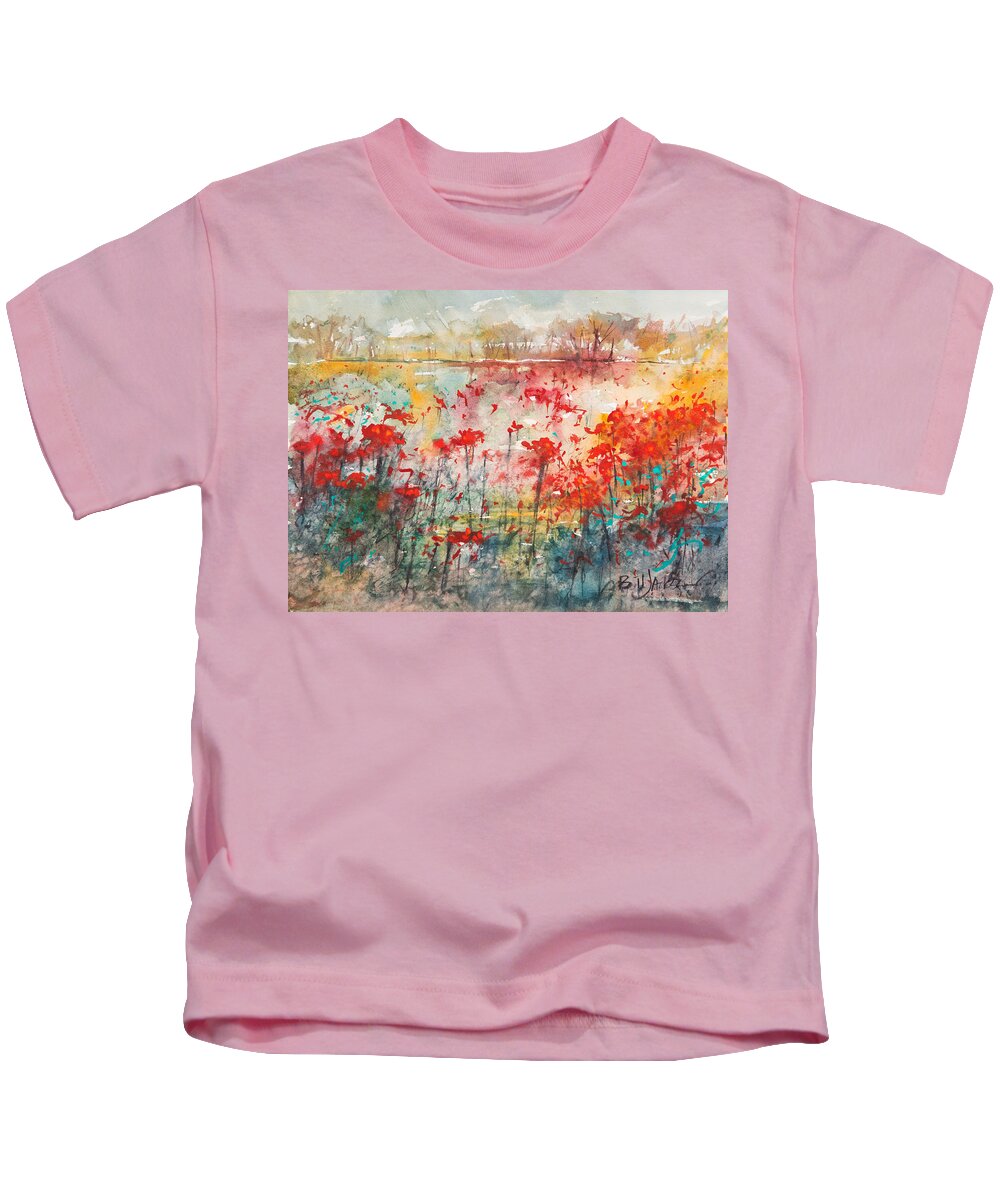Mississippi Delta Kids T-Shirt featuring the painting Flowers Never Worry by Bill Jackson