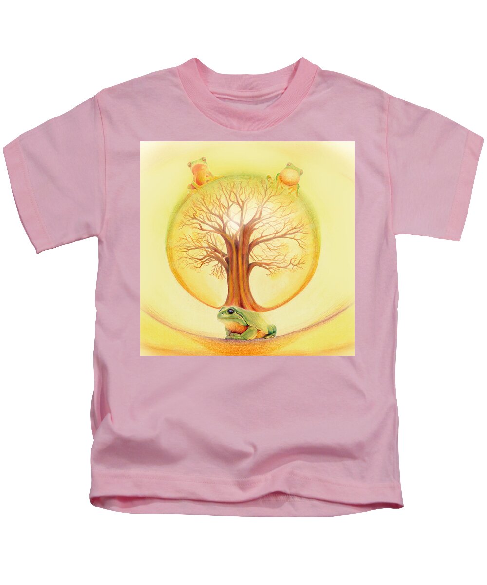 Animals And Earth Kids T-Shirt featuring the painting Frog under Tree of Life by Robin Aisha Landsong