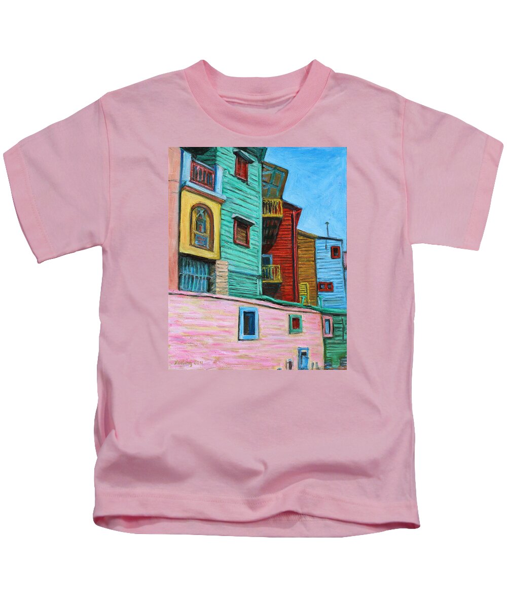 Cityscape Kids T-Shirt featuring the painting Geometric Colours II by Xueling Zou