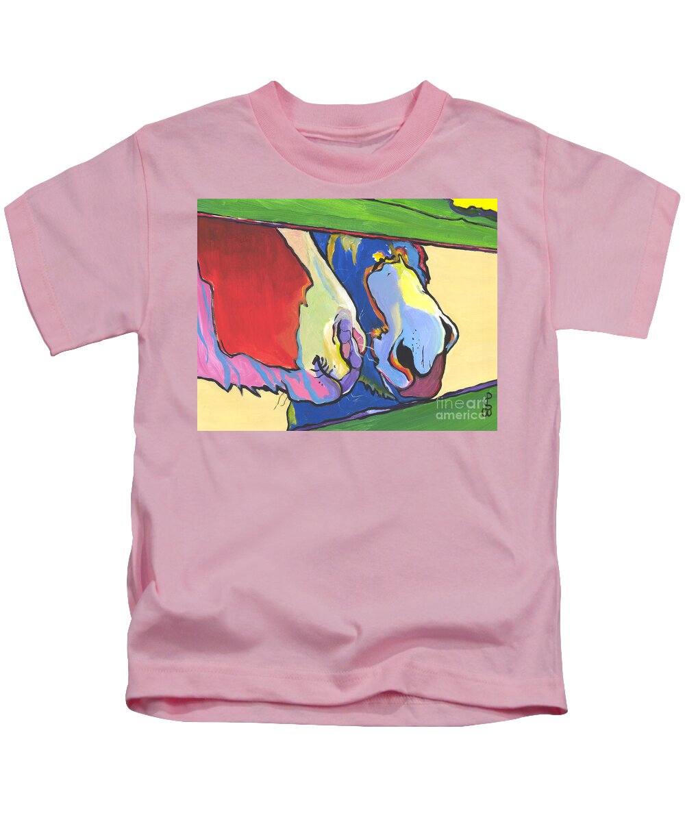 Pat Saunders-white Canvas Prints Kids T-Shirt featuring the painting Green Fence by Pat Saunders-White