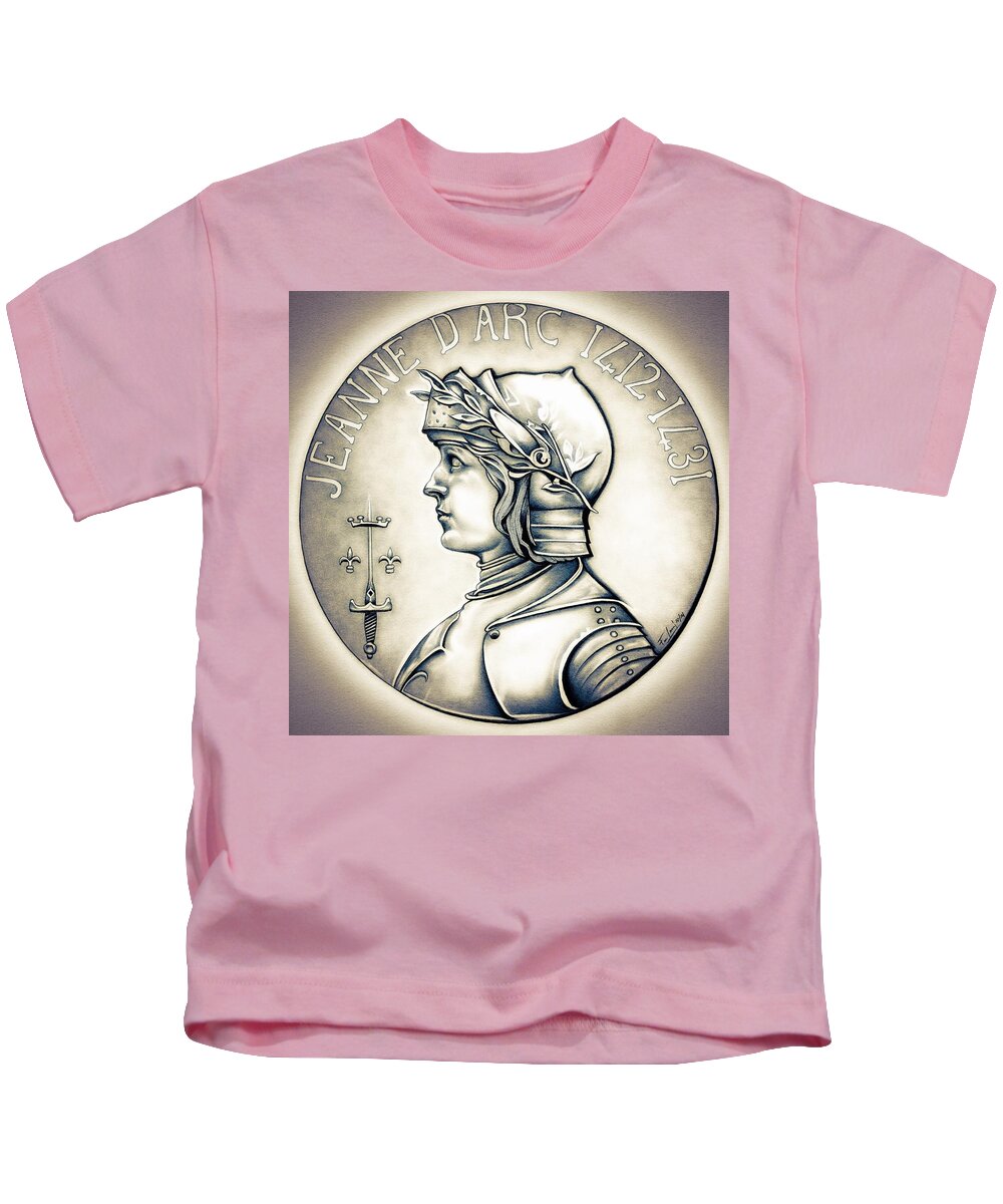 Coin Kids T-Shirt featuring the drawing Joan of Arc - Tinted Original by Fred Larucci