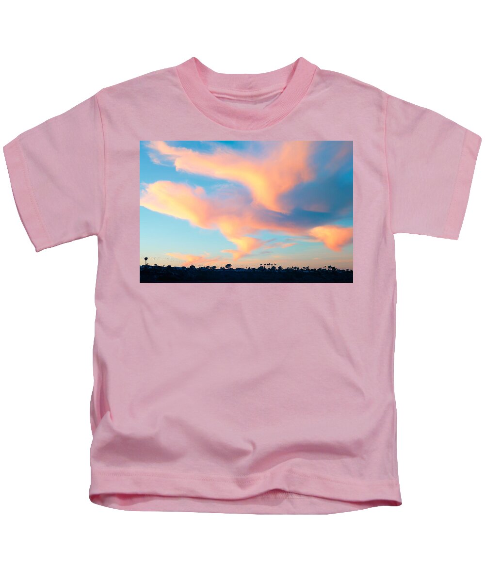 Back Bay Kids T-Shirt featuring the photograph Fiery Sunset and Lenticular Cirrus Clouds - Newport Beach Backbay California by Ram Vasudev