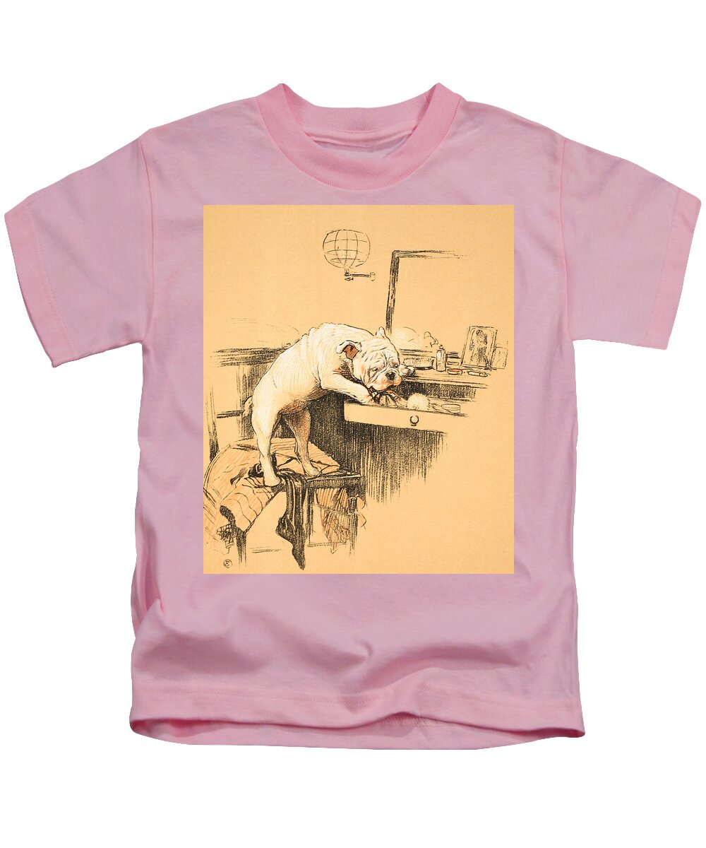 Dog Kids T-Shirt featuring the painting Left Alone in her Dressing Room by Cecil Charles Windsor Aldin