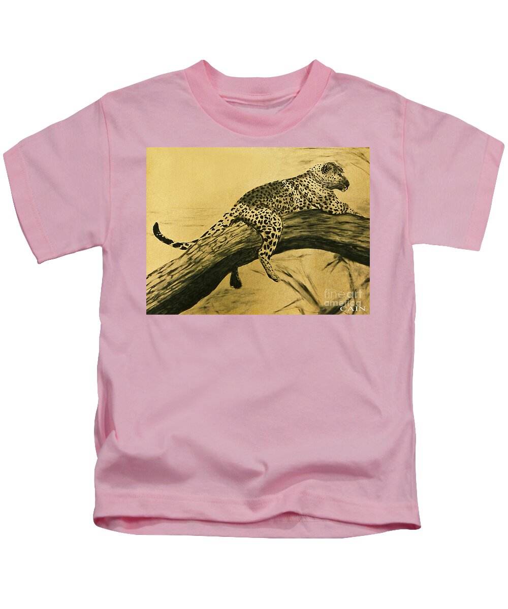 Africa.leopard Kids T-Shirt featuring the painting Leopard in Tree Art Print by William Cain