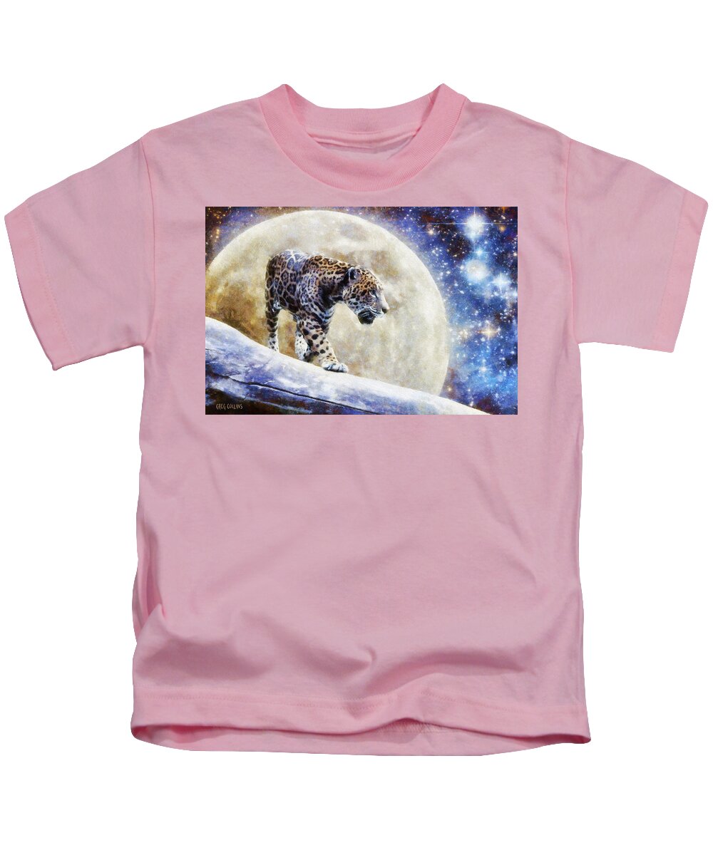 Leopard Kids T-Shirt featuring the painting Leopard Moon by Greg Collins