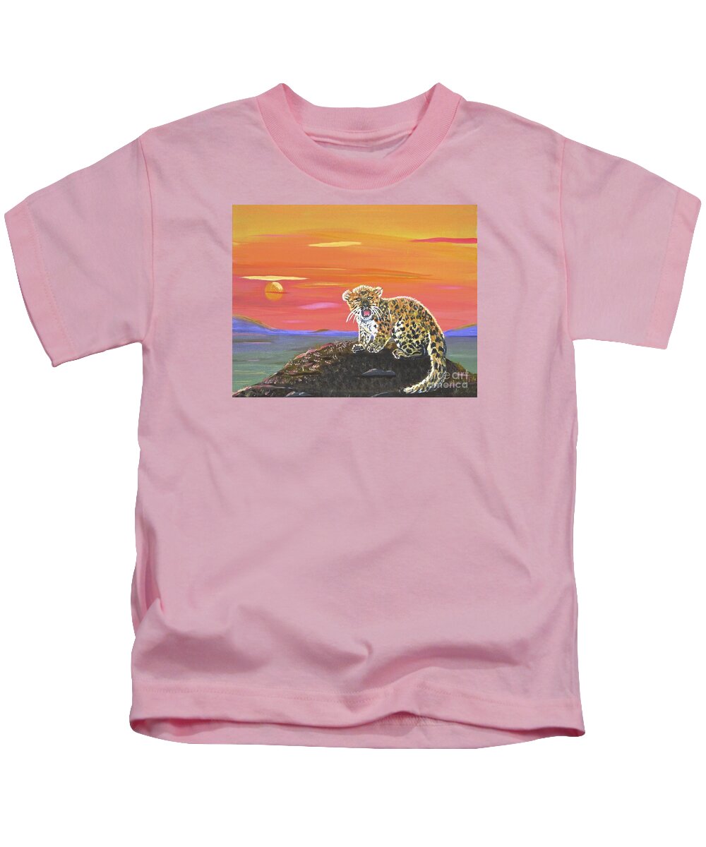 Lil' Leopard Kids T-Shirt featuring the painting Lil' Leopard by Phyllis Kaltenbach