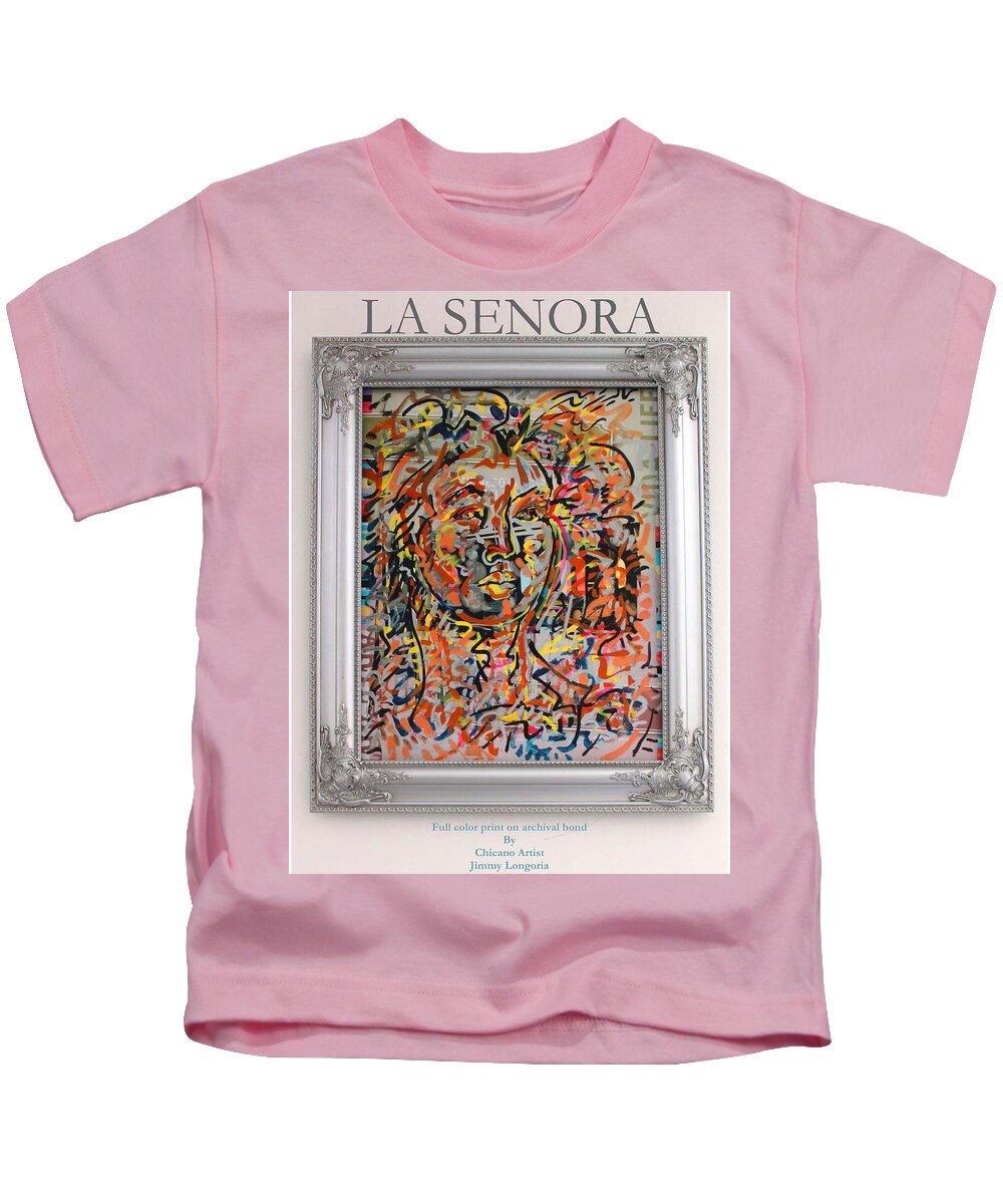 Adelita Kids T-Shirt featuring the digital art La Senora Poster by Jimmy Longoria