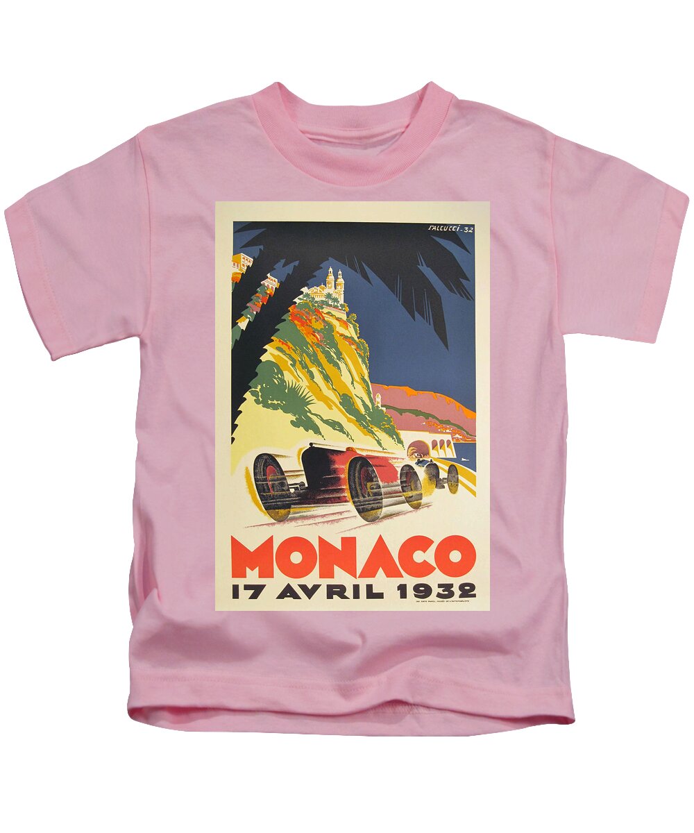 Monaco Grand Prix Kids T-Shirt featuring the digital art Monaco Grand Prix 1932 by Georgia Clare