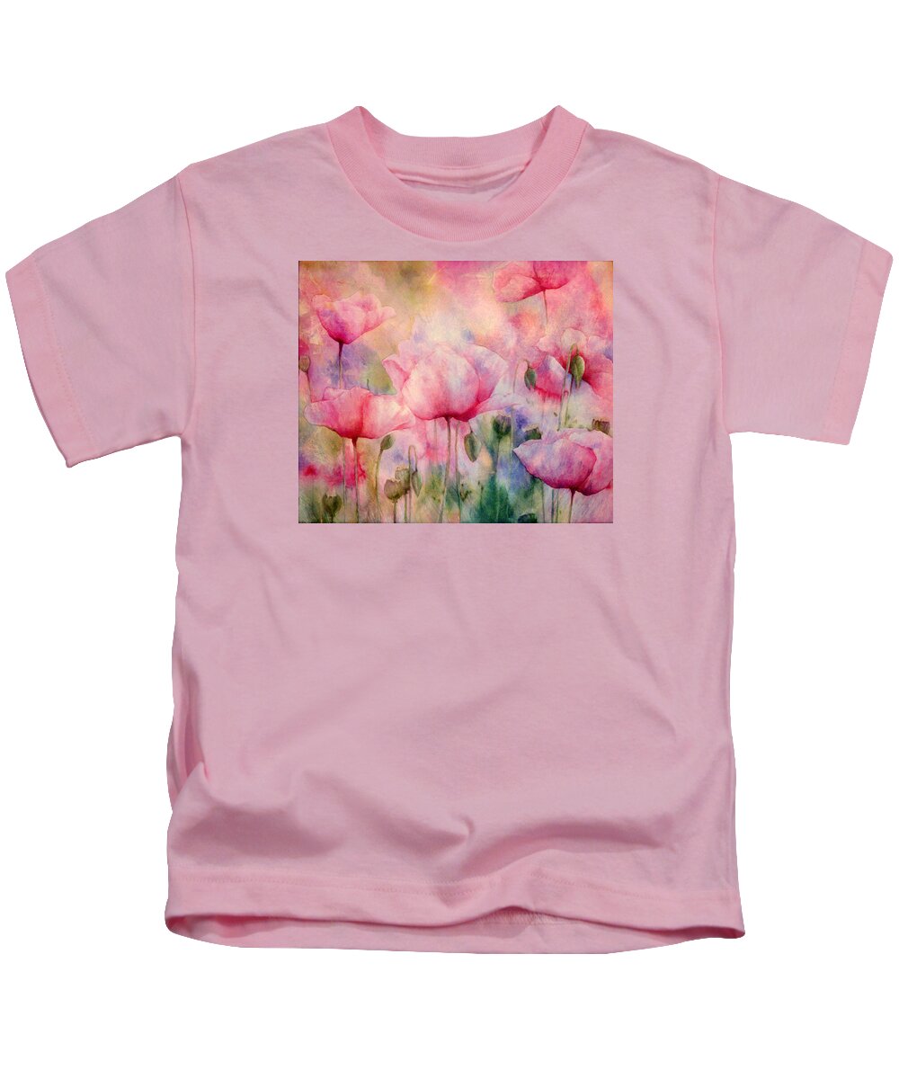 Poppy Kids T-Shirt featuring the painting Monet's Poppies Vintage Warmth by Georgiana Romanovna