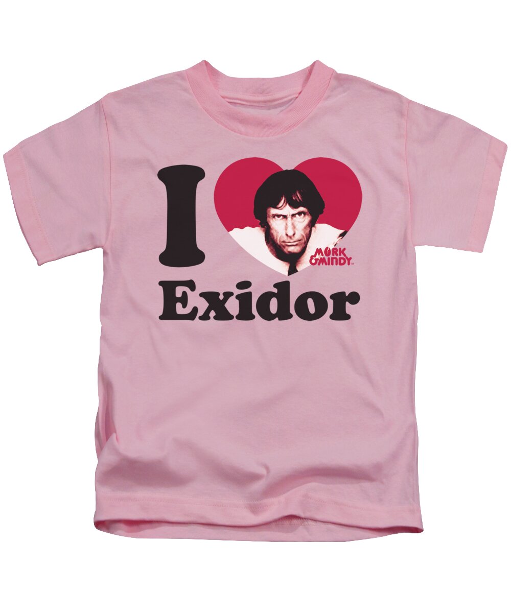 Mork And Mindy Kids T-Shirt featuring the digital art Mork And Mindy - I Heart Exidor by Brand A
