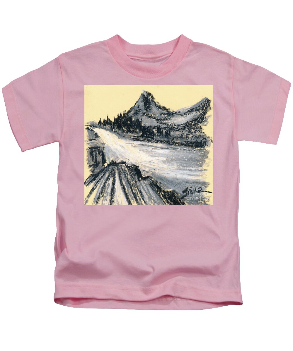Mountain Kids T-Shirt featuring the drawing Mountain In Oil Pastels by Lidija Ivanek - SiLa