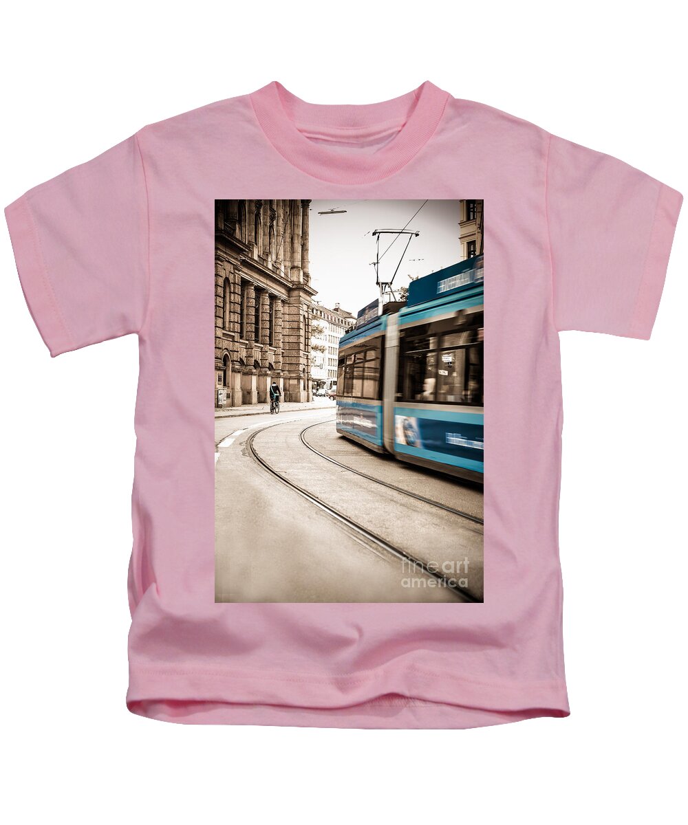 Ancient Kids T-Shirt featuring the photograph Munich city traffic by Hannes Cmarits