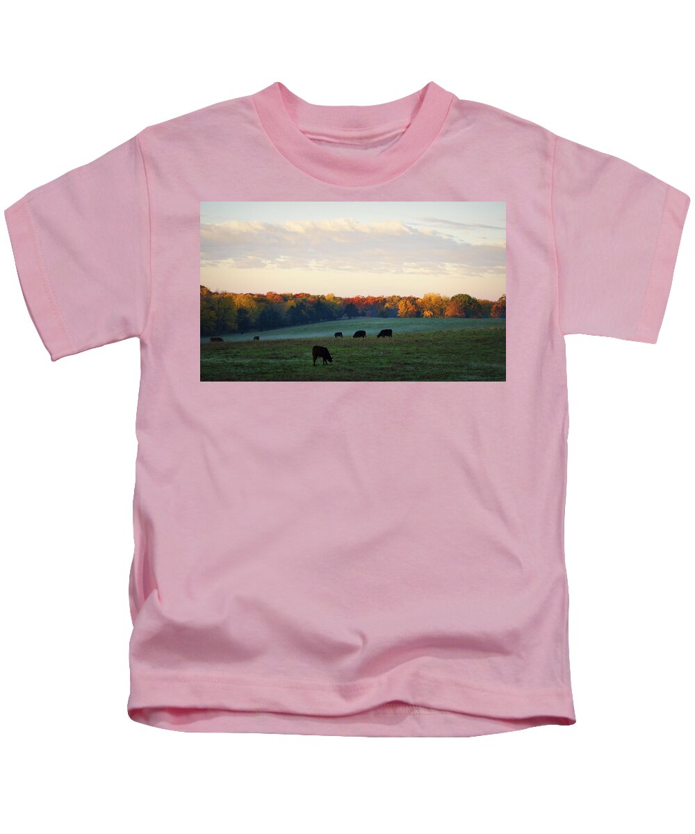 Cattle Kids T-Shirt featuring the photograph October Morning by Cricket Hackmann