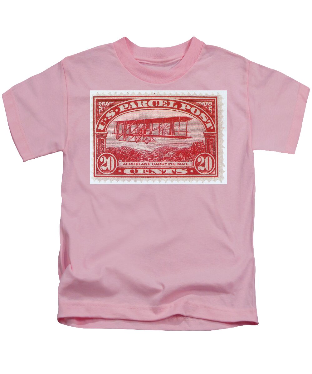 Philately Kids T-Shirt featuring the photograph Postal Biplane, U.s. Parcel Post Stamp by Science Source