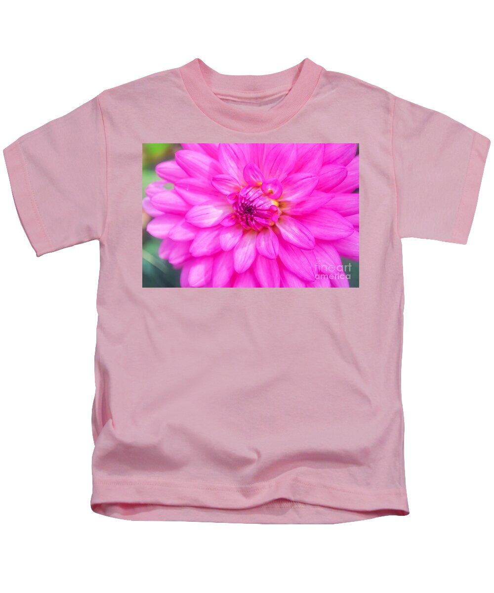 Peggy Franz Flowers Kids T-Shirt featuring the photograph Pretty In Pink Dahlia by Peggy Franz