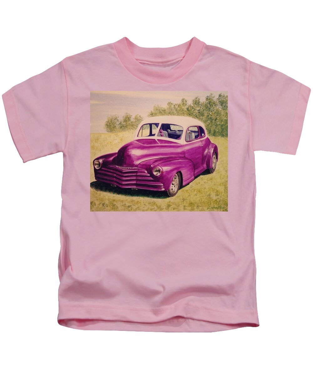 Transportation Kids T-Shirt featuring the painting Purple Chevrolet by Stacy C Bottoms