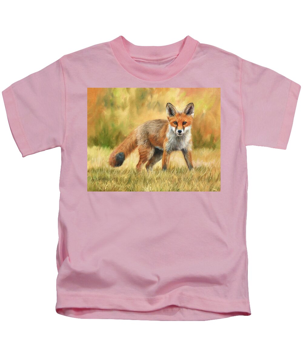 Fox Kids T-Shirt featuring the painting Red Fox by David Stribbling