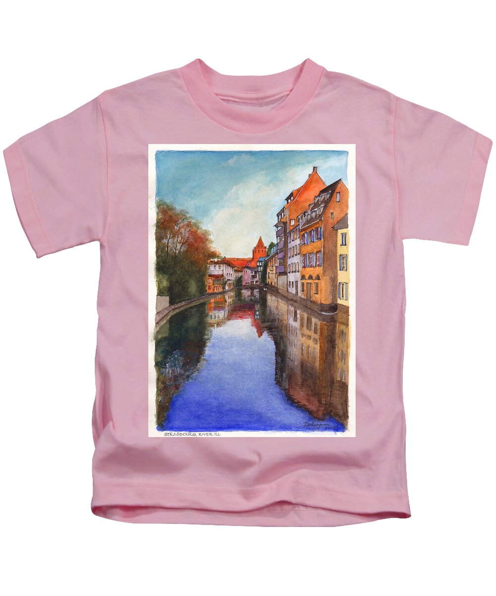 River Kids T-Shirt featuring the painting River Ill Strasbourg France by Dai Wynn
