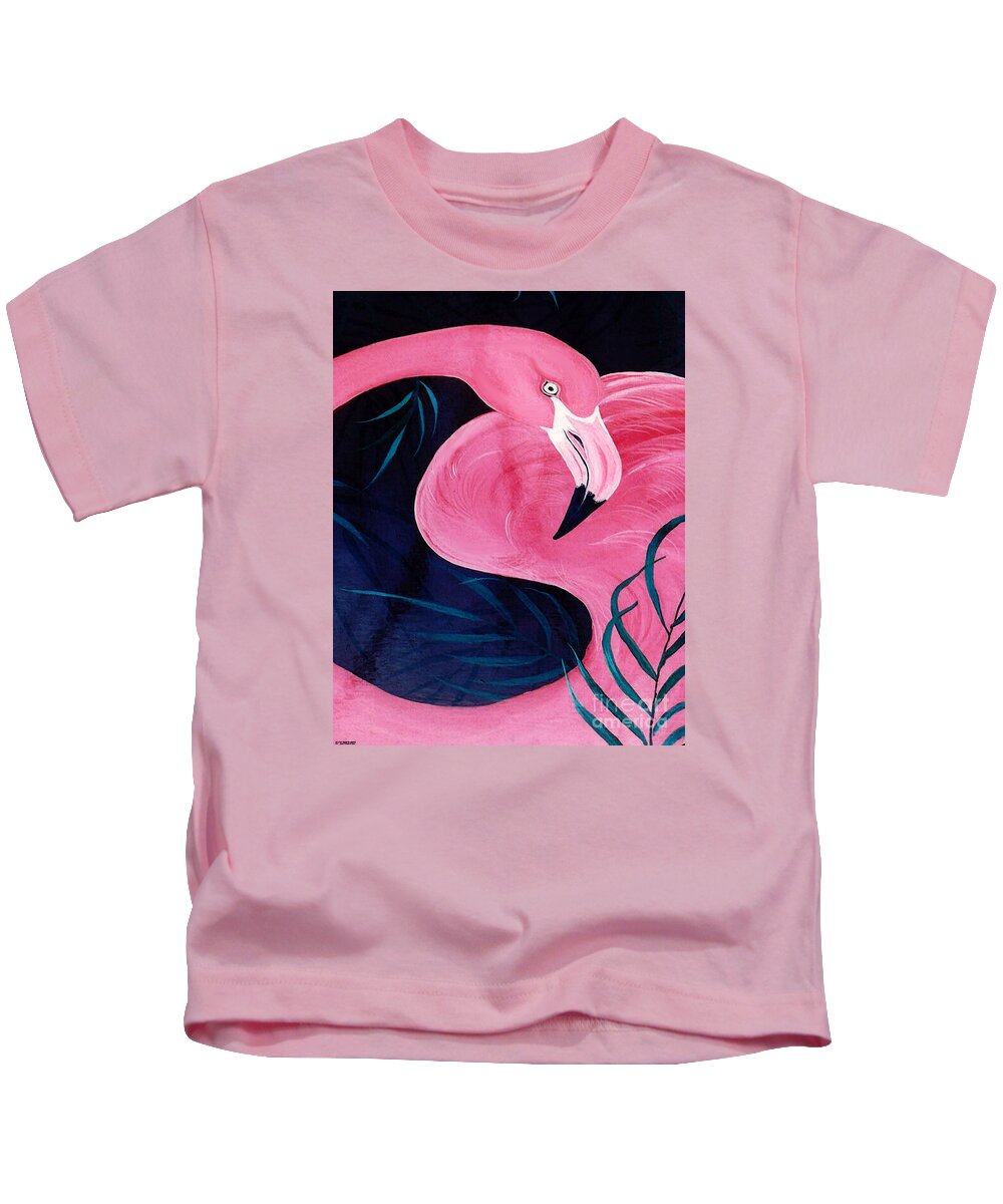 Flamingo Kids T-Shirt featuring the painting Table Top Flamingo by Lizi Beard-Ward