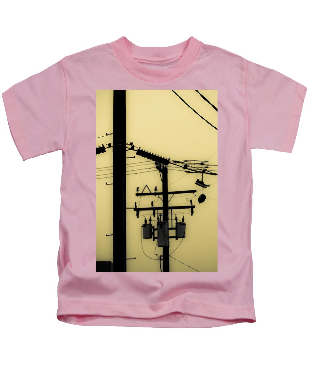 Telephone Pole Kids T-Shirt featuring the photograph Telephone Pole and Sneakers 5 by Scott Campbell