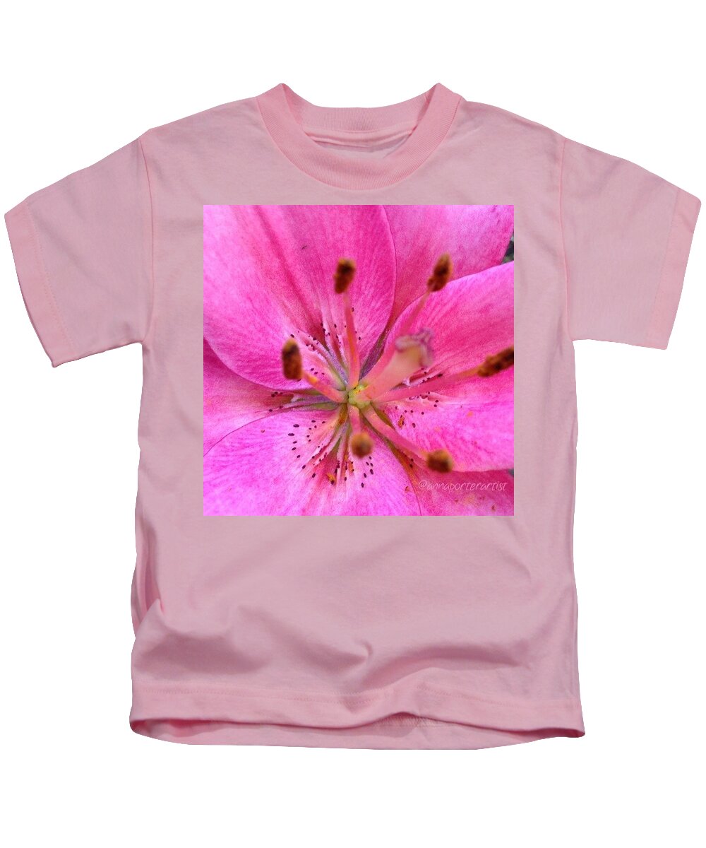 Flowers Kids T-Shirt featuring the photograph The Heart Of The Matter - Pink Lily by Anna Porter