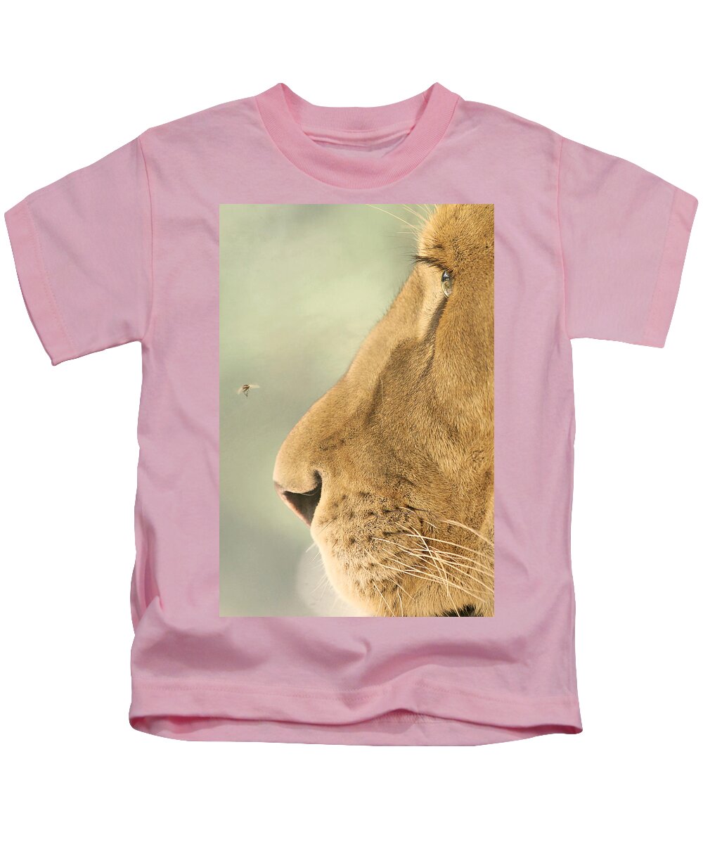 Nature Kids T-Shirt featuring the photograph The Lion and The Fly by Carrie Ann Grippo-Pike