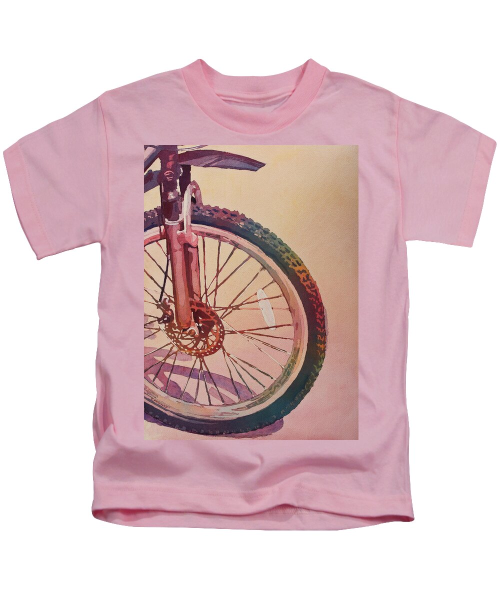 Wheel Kids T-Shirt featuring the painting The Wheel in Color by Jenny Armitage