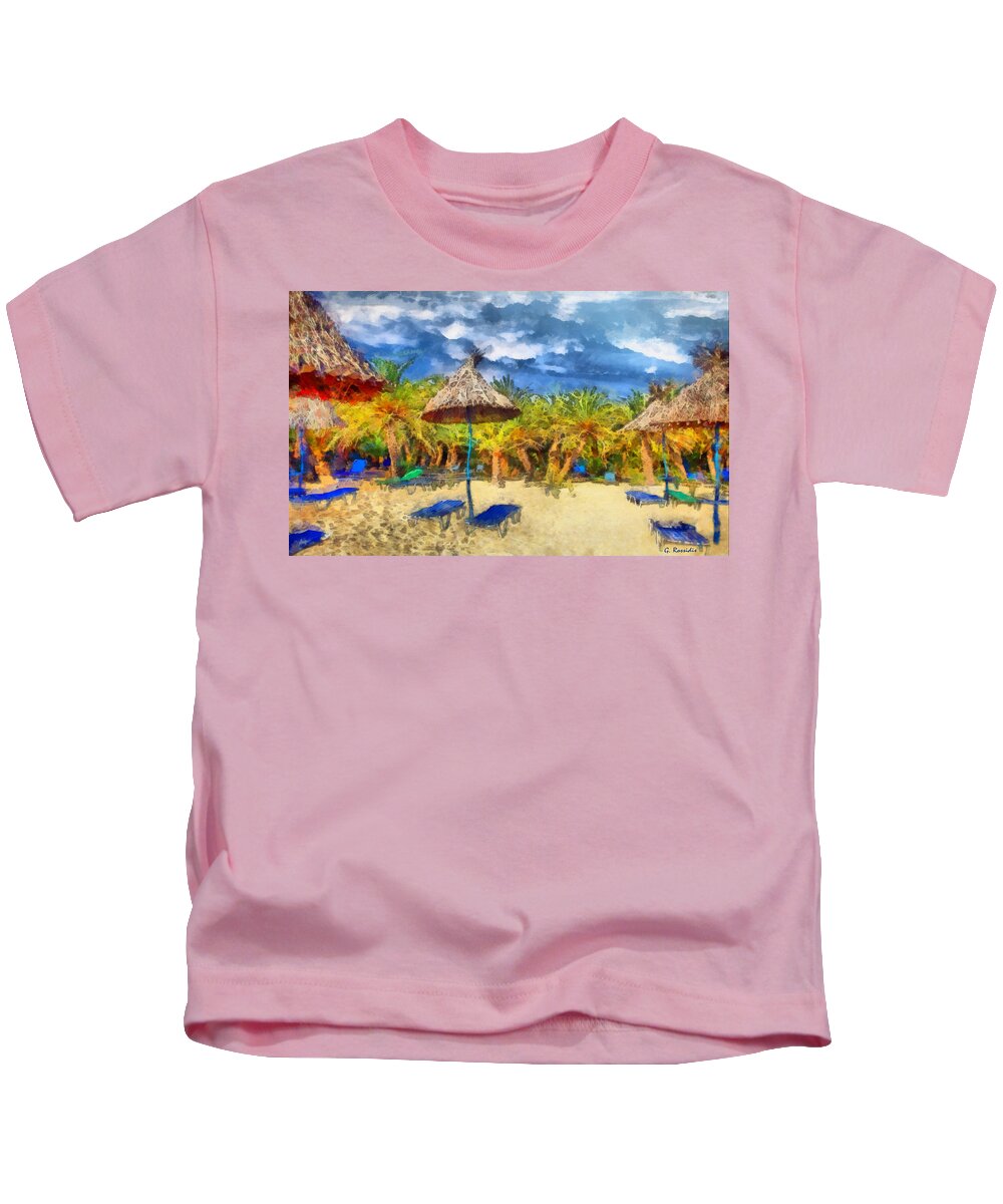 Rossidis Kids T-Shirt featuring the painting Vai beach Crete by George Rossidis